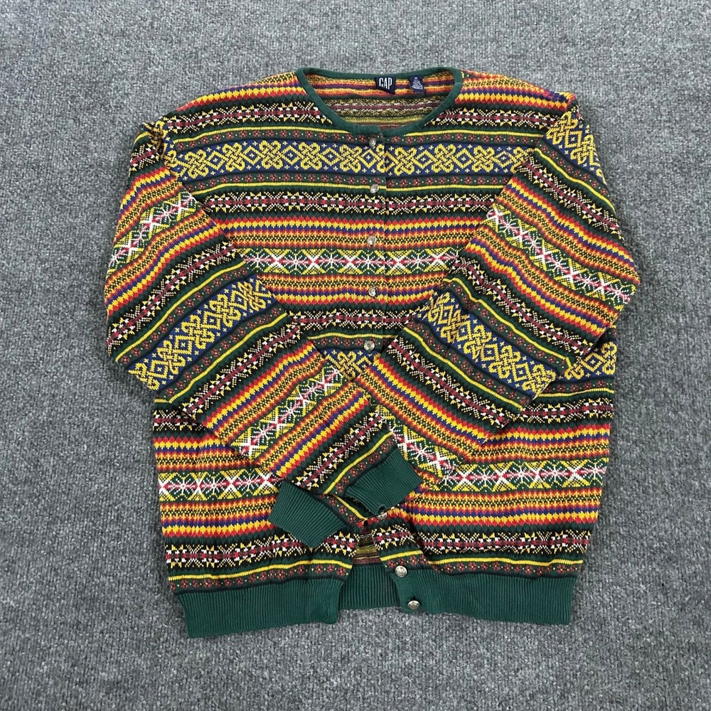 Gap Cardigan Womens Size M Multicolor Fair Isle Cotton Knit Australia Vintage
